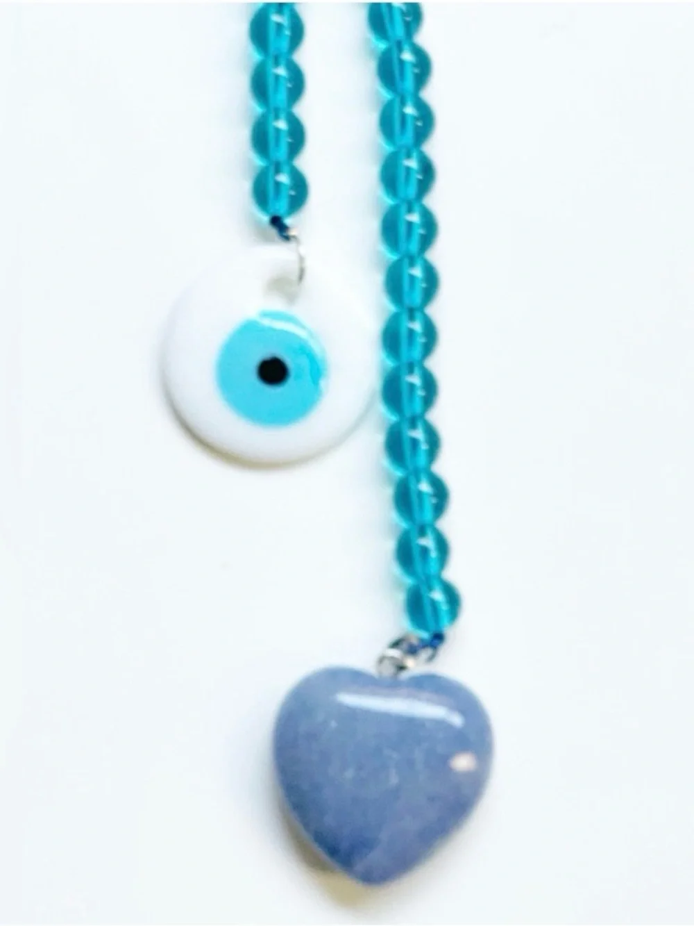 New MAYAMAR Evil Eye & Heart Beaded Bag Charm - Blue, 15” - Picture 7 of 9
